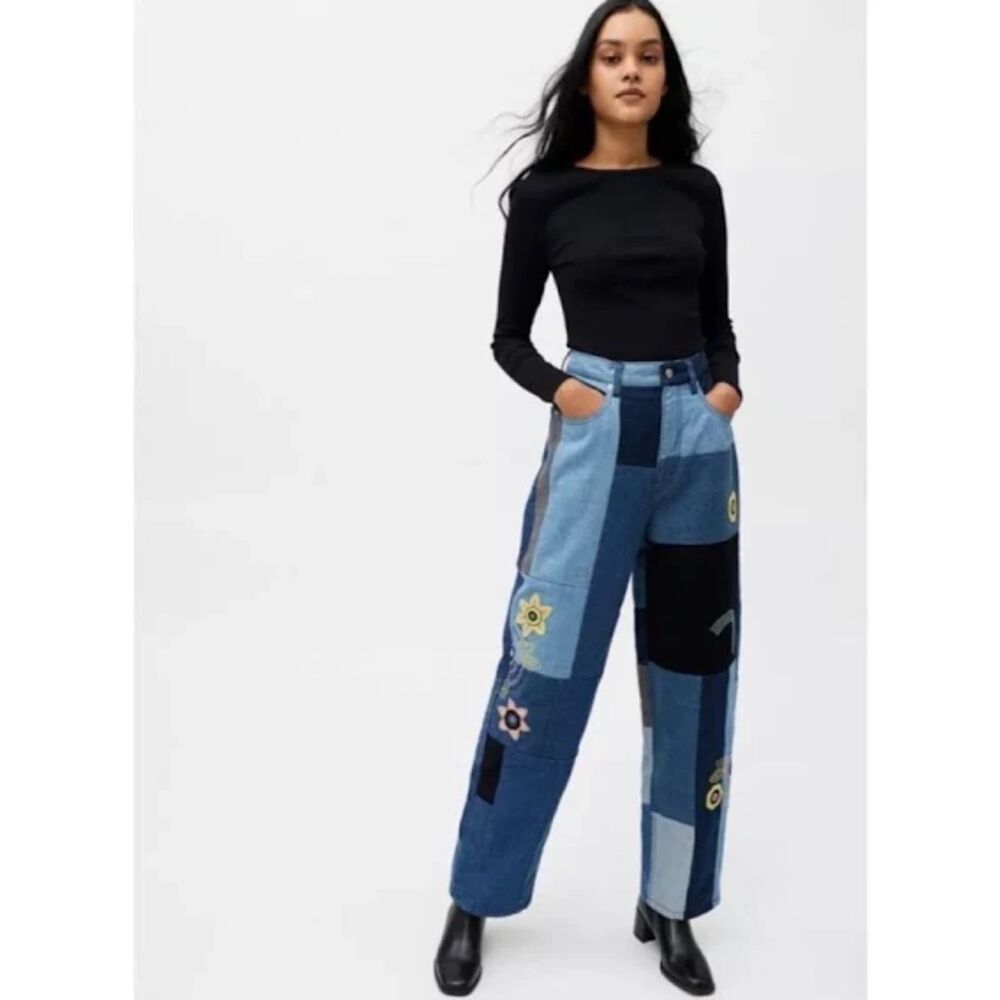 UO BDG High-Waisted Baggy Jean Patched Relaxed 90s Floral, Multicolor, Size 27